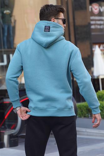 Mavi Fermuarlı Kapüşonlu Sweatshirt 6143