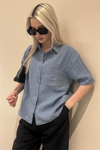 Mavi Muslin Kumaş Basic Kadın Gömlek MG1784