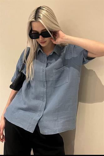 Mavi Muslin Kumaş Basic Kadın Gömlek MG1784