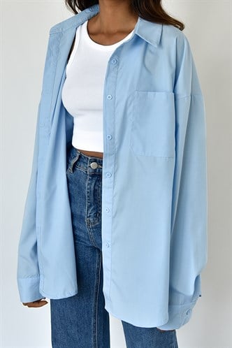 Mavi Oversize Basic Cepli Poplin Gömlek MG1530