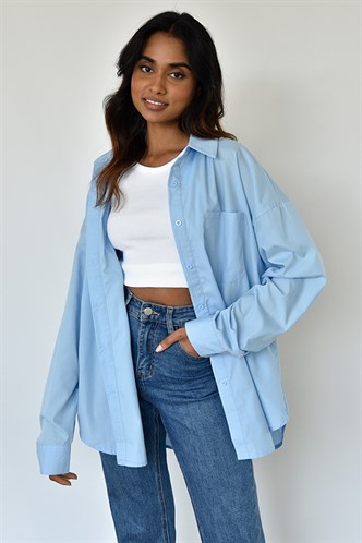 Mavi Oversize Basic Cepli Poplin Gömlek MG1530