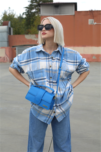 Mavi Oversize Kadın Oduncu Gömlek MG1589