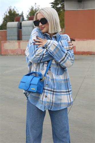 Mavi Oversize Kadın Oduncu Gömlek MG1589