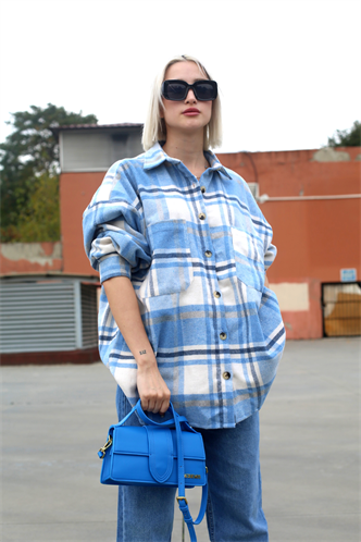 Mavi Oversize Kadın Oduncu Gömlek MG1589
