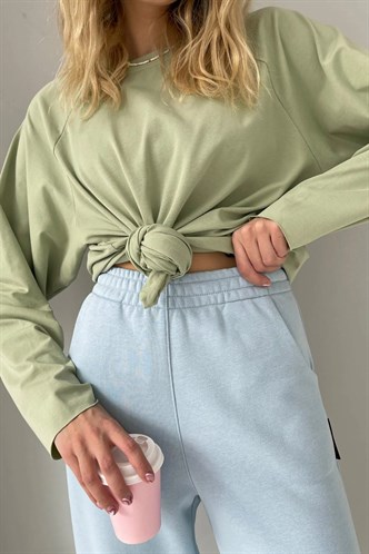 Mint Yeşili Basic Bisiklet Yaka Kadın Sweatshirt MG1676