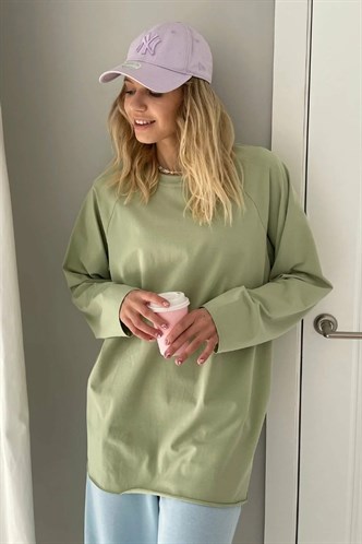 Mint Yeşili Basic Bisiklet Yaka Kadın Sweatshirt MG1676
