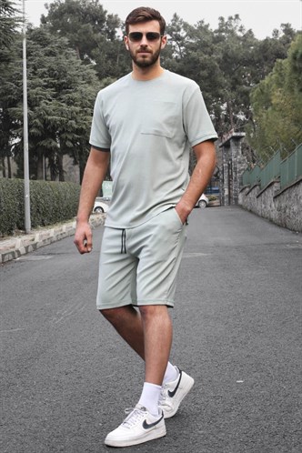 Mint Yeşili Basic Cep Detaylı Erkek Şort Takımı 5914