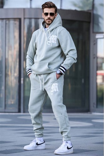 Mint Yeşili Baskılı Kapşonlu Eşofman Takımı 5909