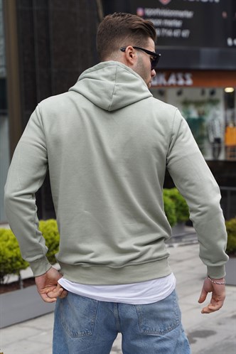 Mint Yeşili Baskılı Kapüşonlu Erkek Sweatshirt 6039