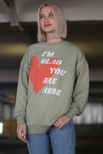 Mint Yeşili Baskılı Sweatshirt MG1224