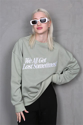 Mint Yeşili Baskılı Sweatshirt MG1901