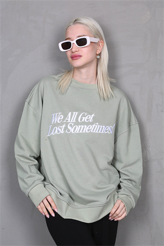 Mint Yeşili Baskılı Sweatshirt MG1901