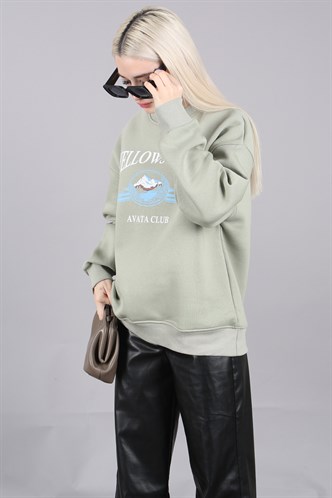 Mint Green Printed Crewneck Sweatshirt MG1571
