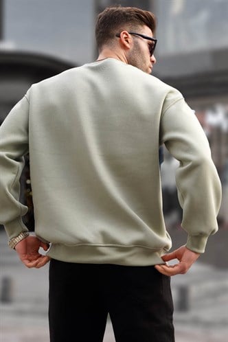 Mint Yeşili Bisiklet Yaka Oversize Şardonlu Basic Erkek Sweatshirt 6048