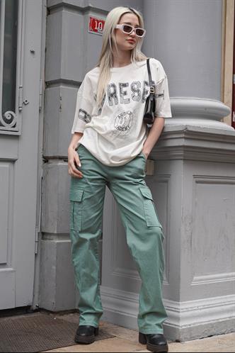 Mint Yeşili Cep Detaylı Kargo Pantolon MG1602