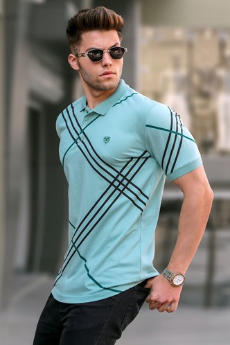Mint Yeşili Desenli Polo Yaka Tişört 5870