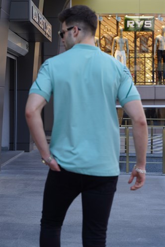 Mint Yeşili Desenli Polo Yaka Tişört 5870