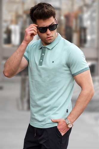 Mint Yeşili Düz Polo Yaka Erkek Tişört 