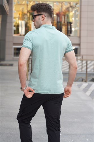 Mint Yeşili Düz Polo Yaka Erkek Tişört 