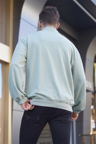 Mint Green Embroided Zip Neck Sweatshirt 6026