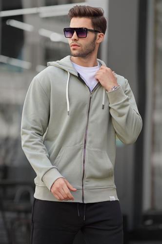 Mint Yeşili Fermuarlı Kapüşonlu Sweatshirt 6161