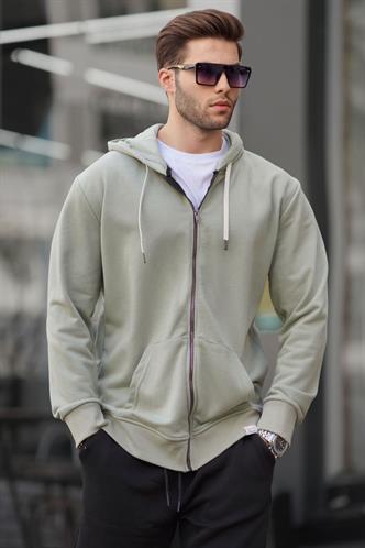 Mint Yeşili Fermuarlı Kapüşonlu Sweatshirt 6161