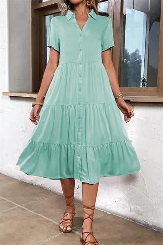 Füme Gömlek Yaka Uzun Elbise MG1853