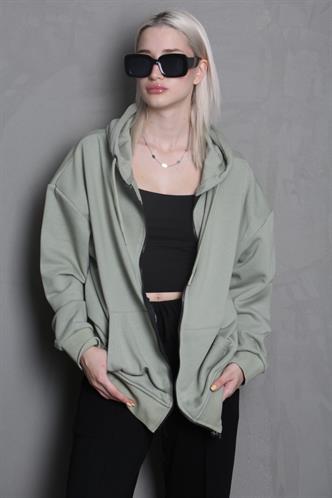 Mint Yeşili Kapüşonlu Basic Sweatshirt MG1900