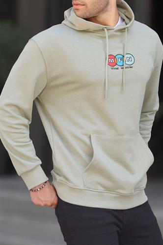 Mint Yeşili Kapüşonlu Nakışlı Erkek Sweatshirt 6145