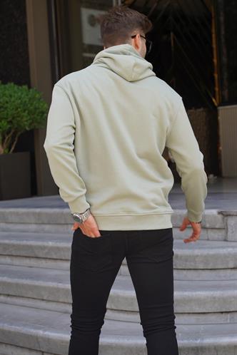 Mint Yeşili Kapüşonlu Nakışlı Erkek Sweatshirt 6145