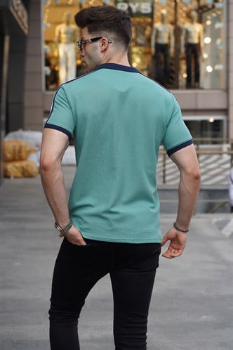 Mint Yeşili Kol Şeritli Polo Yaka Tişört 5888