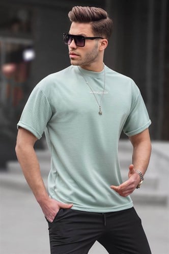Mint Yeşili Likralı Basic Erkek Tişört 6060