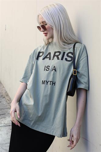 Mint Yeşili Paris Baskılı Kadın Tişört MG1654