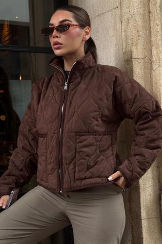 Acı Kahverengi Dik Yaka Kapitone Kadın Mont MG2568