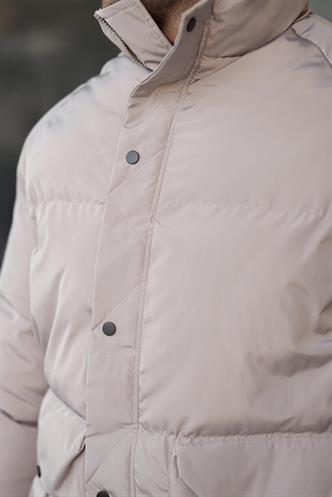 Taş Rengi Fermuarlı Çıt Kapamalı Şişme Erkek Mont E7436