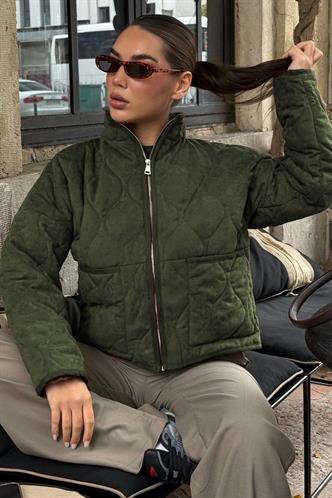 Haki Dik Yaka Kapitone Kadın Mont MG2568