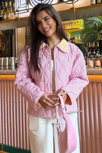 Pembe Pötikareli Cepli Kadın Mont Mg2488