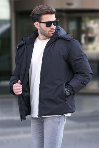 Siyah Kapüşonlu Oversize Erkek Şişme Mont 7237