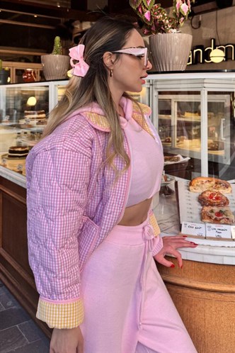 Pembe Pötikareli Cepli Kadın Mont Mg2488