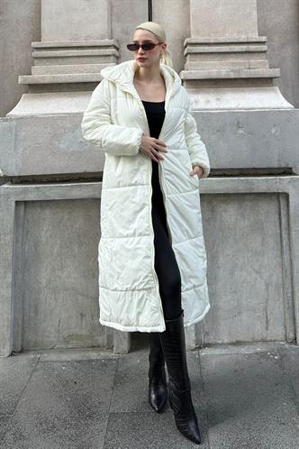 Mad Girls Ekru Uzun Şişme Mont MG1303