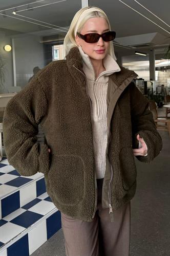 Haki Cepli Kadın Peluş Mont Mg2530