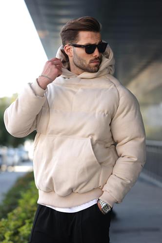 Bej Kapüşonlu Erkek Şişme Mont 7235