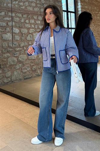 Mavi Pötikareli Cepli Kadın Mont Mg2488