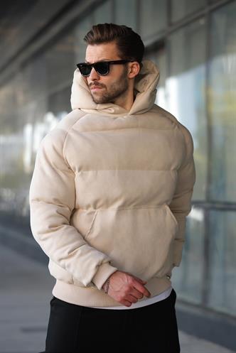 Bej Kapüşonlu Erkek Şişme Mont 7235