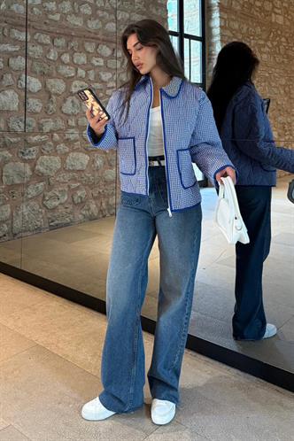 Mavi Pötikareli Cepli Kadın Mont Mg2488