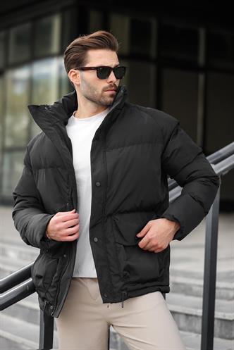 Siyah Fermuarlı Çıt Kapamalı Şişme Erkek Mont E7436