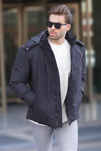 Siyah Kapüşonlu Oversize Erkek Şişme Mont 7237