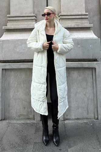 Mad Girls Ekru Uzun Şişme Mont MG1303