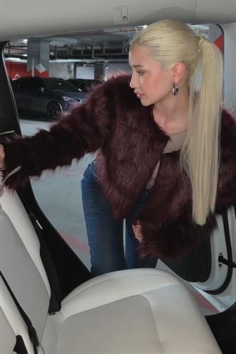 Bordo Bisiklet Yaka Kadın Suni Kürk Mont MG2176