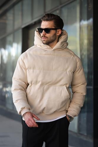 Bej Kapüşonlu Erkek Şişme Mont 7235